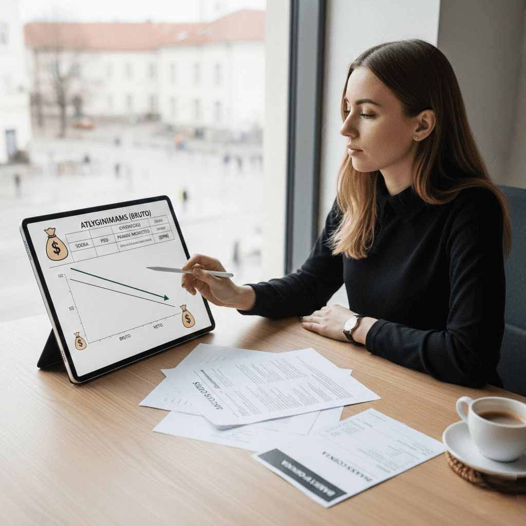 Neto bruto skaičiuoklė be paslapčių: Kur dingsta pinigai tarp darbo sutarties ir banko sąskaitos?