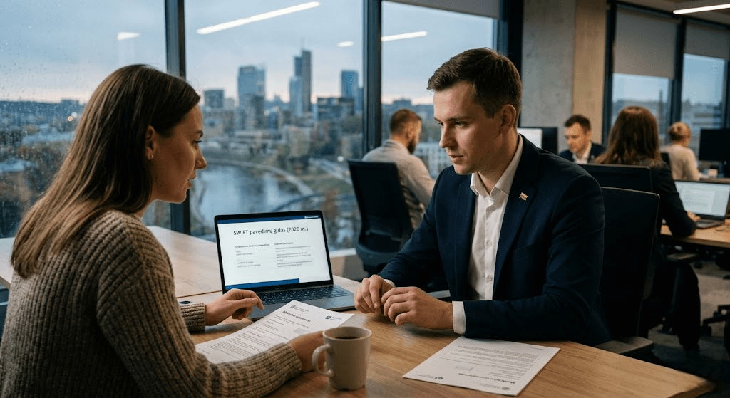 SWIFT pavedimai: Išsamus gidas apie tarptautinius bankinius pervedimus 2026 metais