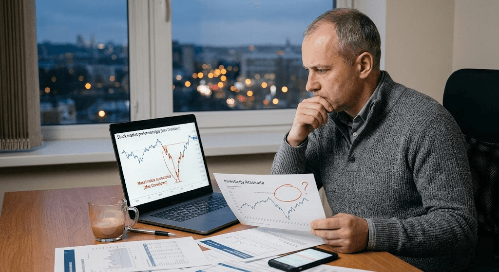 Maksimalus nuosmukis (Max Drawdown): Kritinis rodiklis, kurį privalo suprasti kiekvienas investuotojas